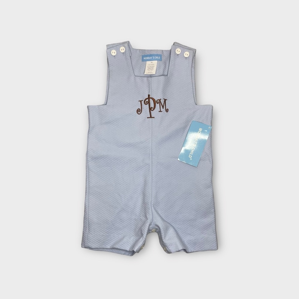 Monday's Child Vintage Monogrammed JPM Blue Romper